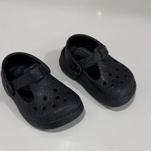 CROCS Kids Glitter Black Mary Jane Clogs